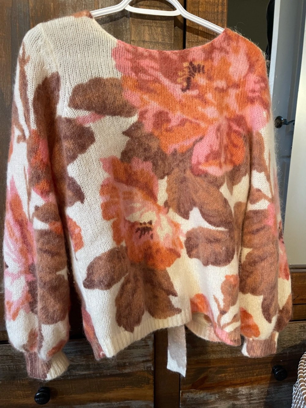 Sezane Floral Tie-back mohair Sweater, S - Picture 2 of 4